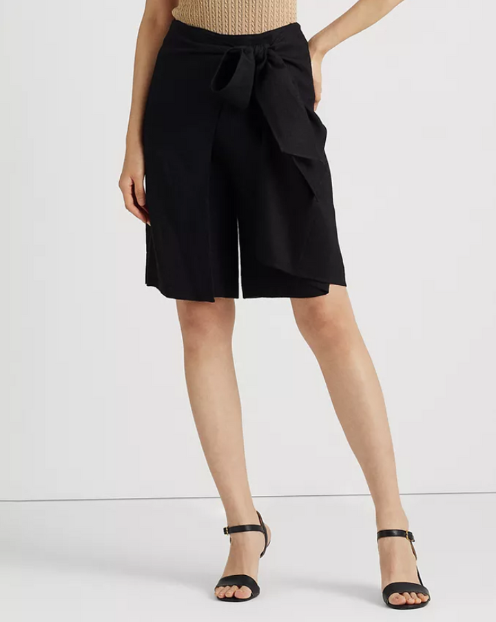 LAUREN RALPH LAUREN Tie-Front Linen-Blend Twill Shorts
