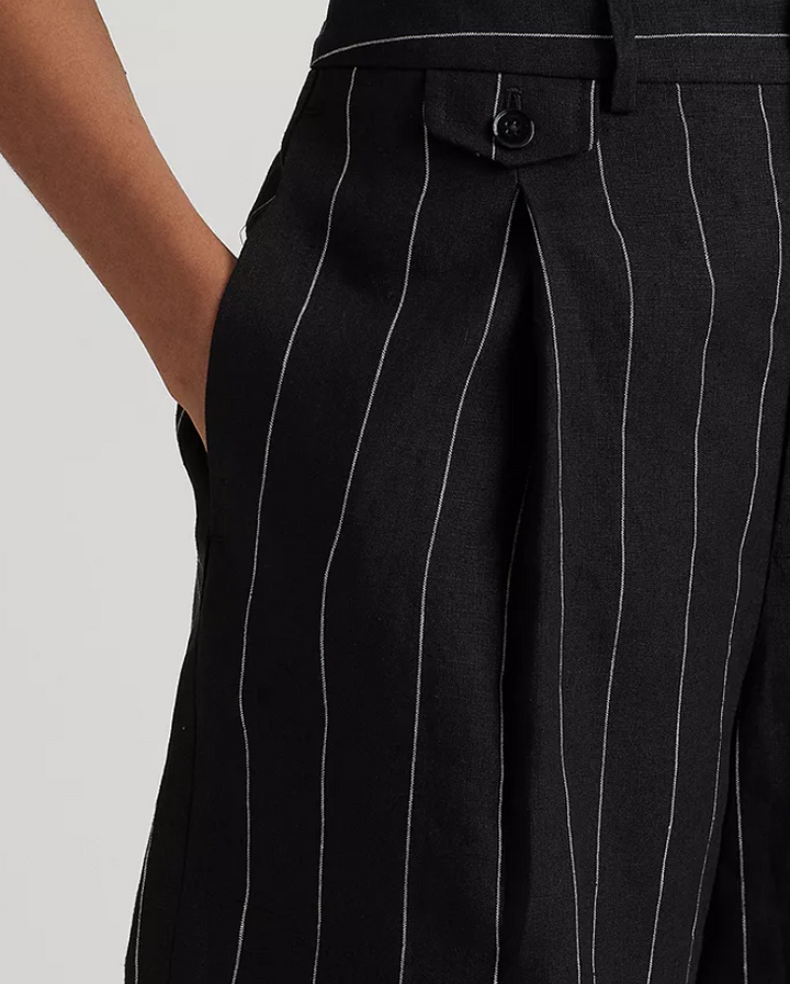 LAUREN RALPH LAUREN Pinstripe Pleated Linen Shorts