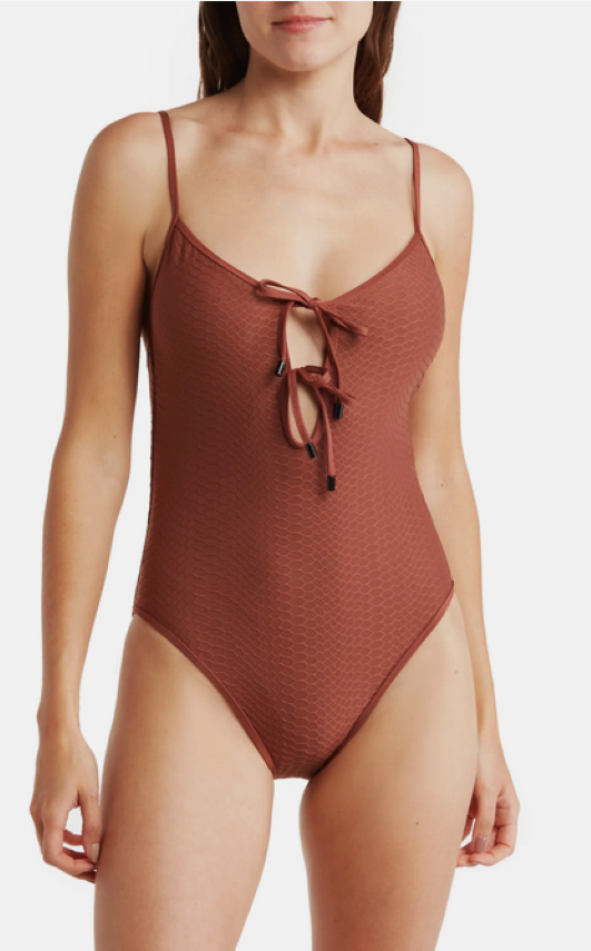 Sanctuary Snake Embossed Keyhole Tie-Front One-Piece Swimsuit