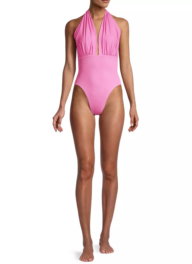 Norma Kamali Mio Ruched Halter One Piece Swimsuit