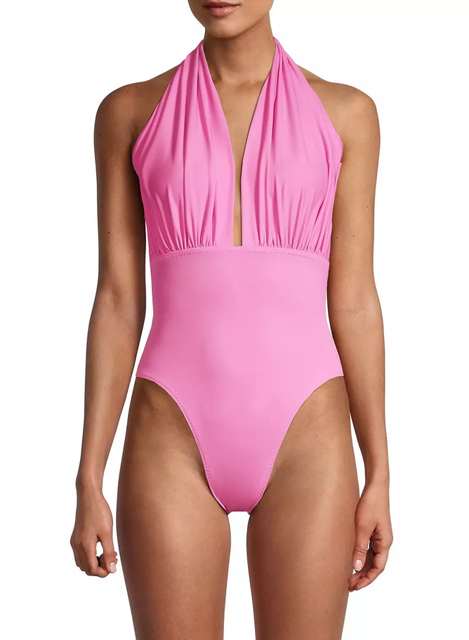 Norma Kamali Mio Ruched Halter One Piece Swimsuit