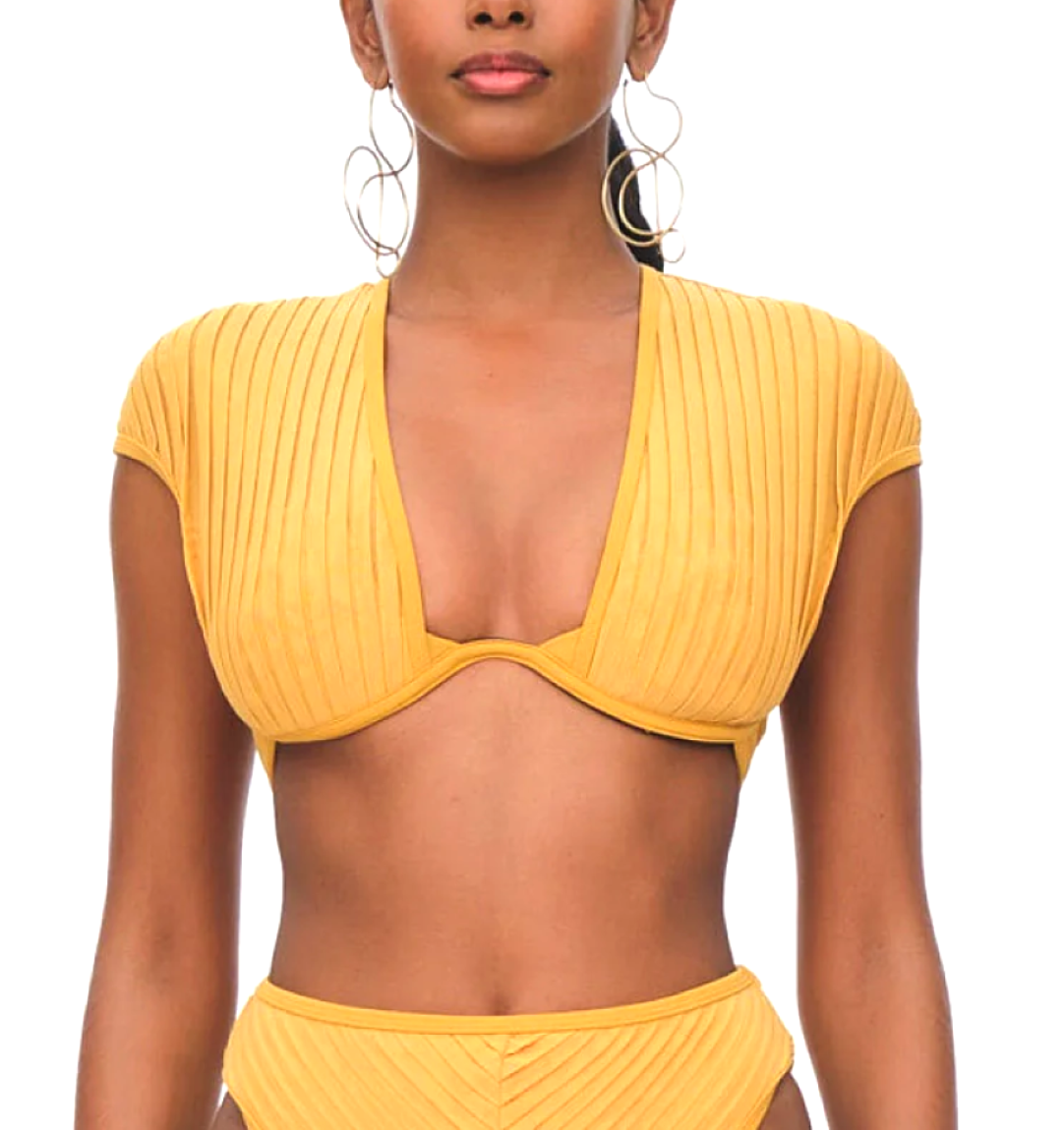 Andrea Iyamah Pura Pleated W Wire Bikini Top