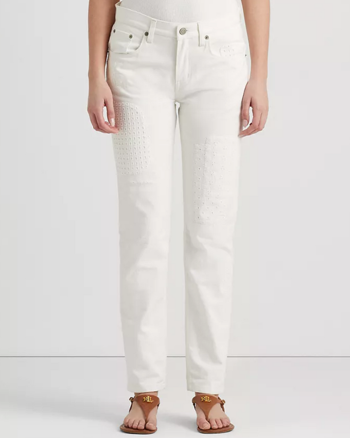 LAUREN RALPH LAUREN Eyelet-Patchwork Relaxed Tapered Jeans