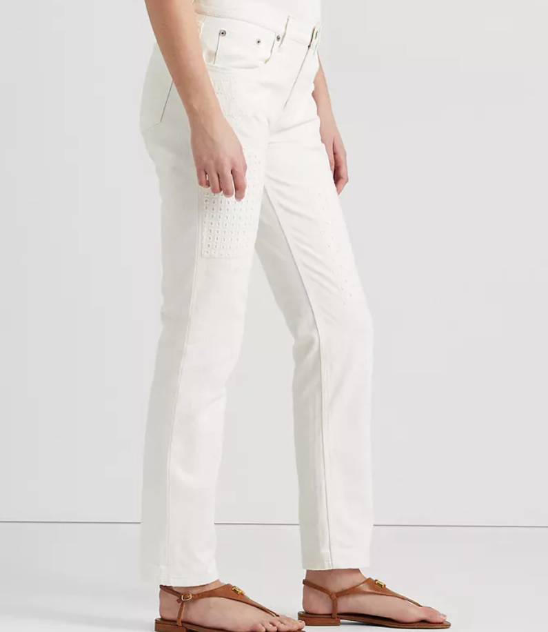 LAUREN RALPH LAUREN Eyelet-Patchwork Relaxed Tapered Jeans