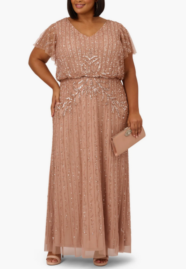 Adrianna Papell Plus Size Beaded Blouson Gown