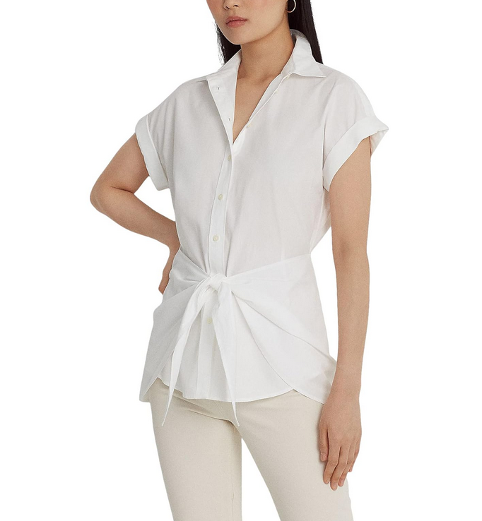 LAUREN Ralph Lauren Tie Front Cotton Broadcloth Shirt