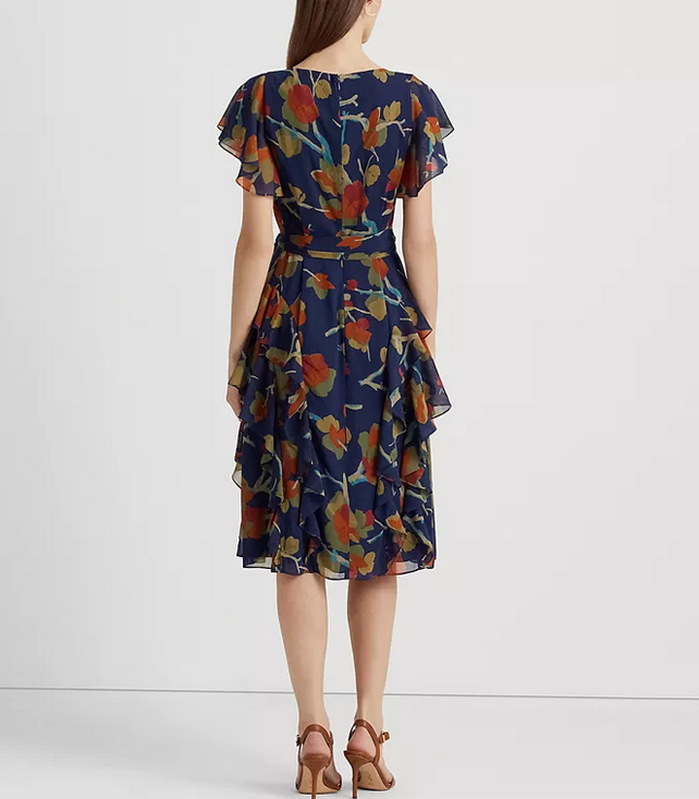 Lauren Ralph Lauren Floral Ruffle-Trim Georgette Dress
