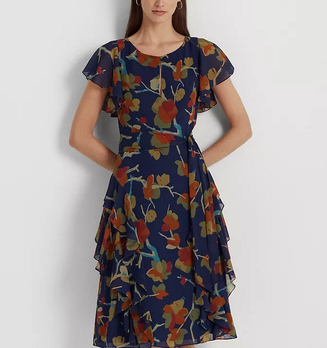 Lauren Ralph Lauren Floral Ruffle-Trim Georgette Dress
