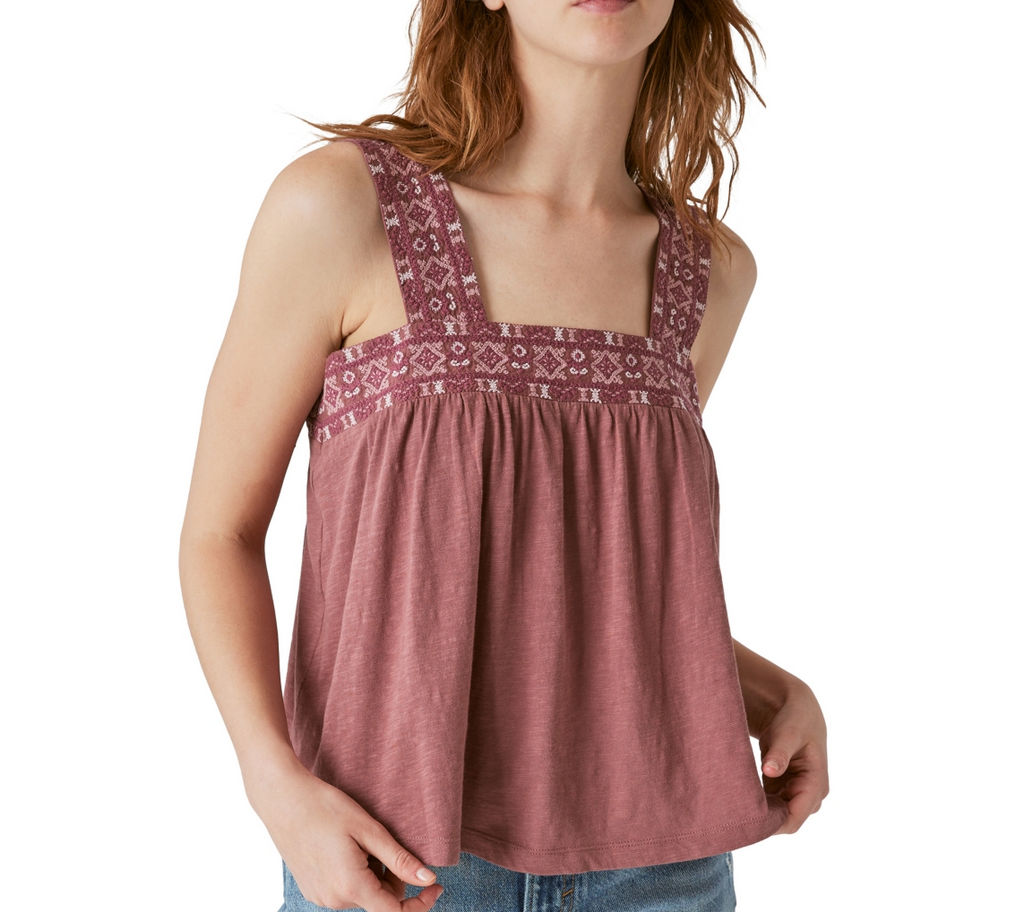 Lucky Brand Lace-Embroidered Sleeveless Square Neck Tank Top