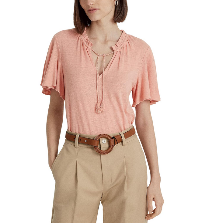 LAUREN Ralph Lauren Jersey Tie Neck Top