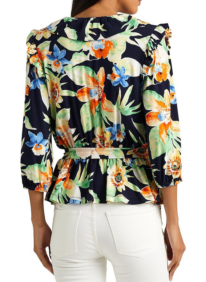LAUREN RALPH LAUREN Floral Jersey Belted Peplum Top