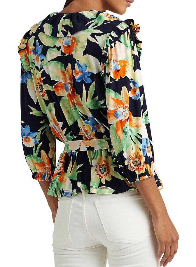 LAUREN RALPH LAUREN Floral Jersey Belted Peplum Top