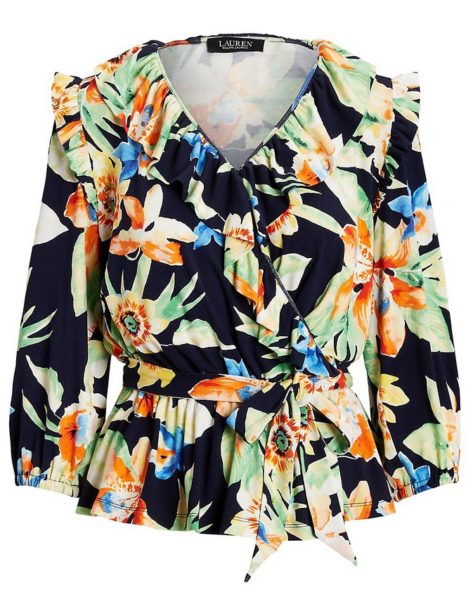 LAUREN RALPH LAUREN Floral Jersey Belted Peplum Top