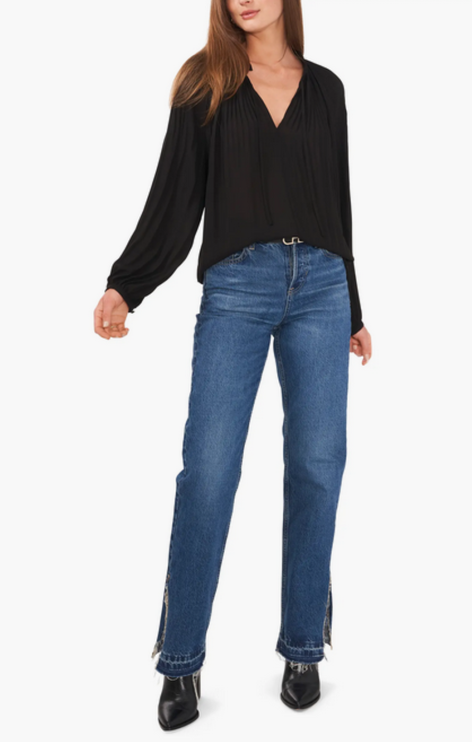 VINCE CAMUTO Pleated Mock Neck Blouse