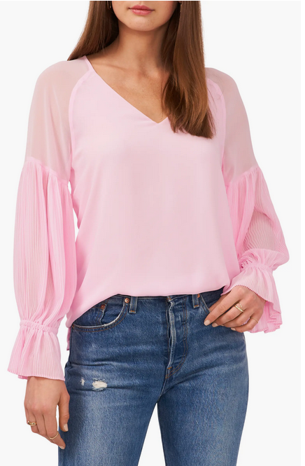 Vince Camuto Pleat Sleeve Chiffon Blouse