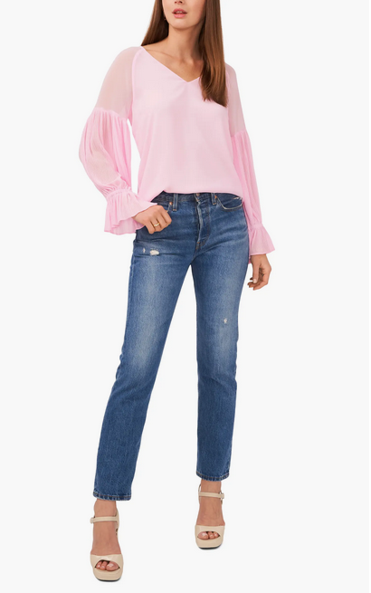 Vince Camuto Pleat Sleeve Chiffon Blouse