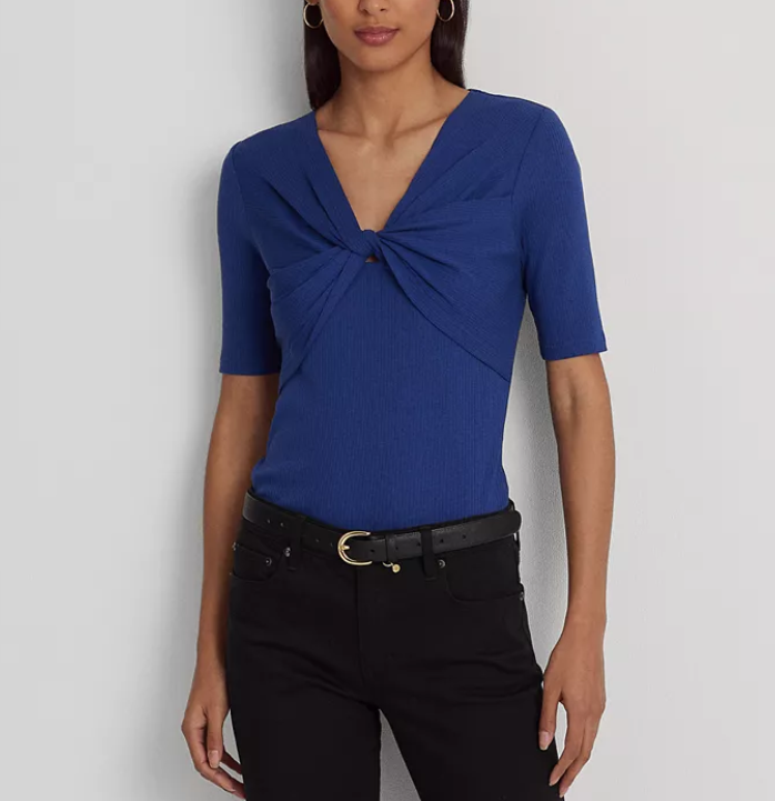 Ralph Lauren Twist-Front Rib-Knit T-Shirt