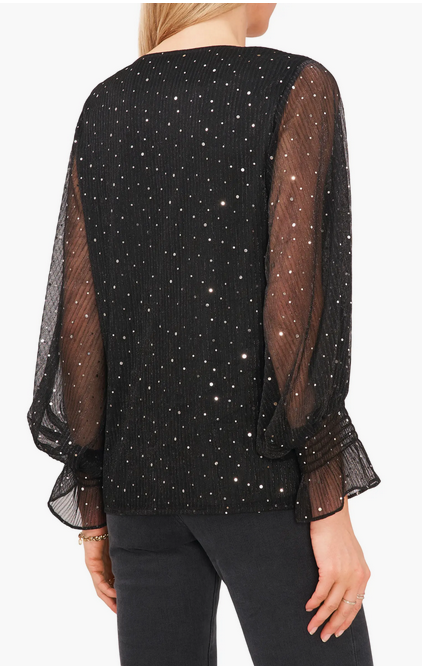 Vince Camuto Metallic Balloon-Sleeve Blouse