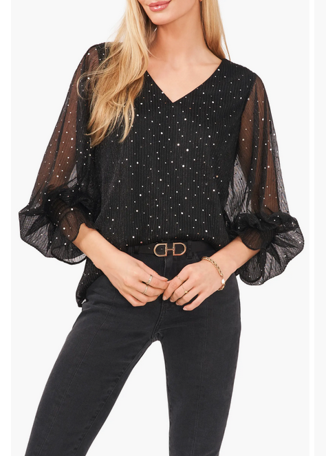 Vince Camuto Metallic Balloon-Sleeve Blouse