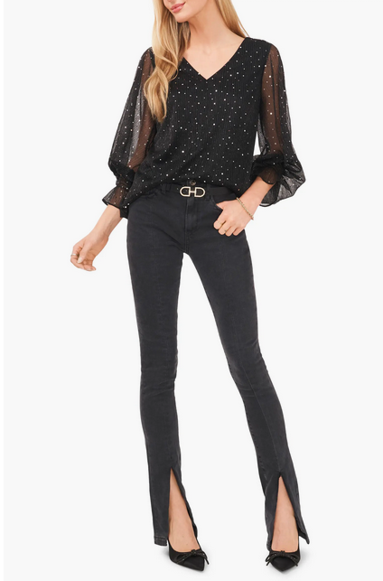 Vince Camuto Metallic Balloon-Sleeve Blouse