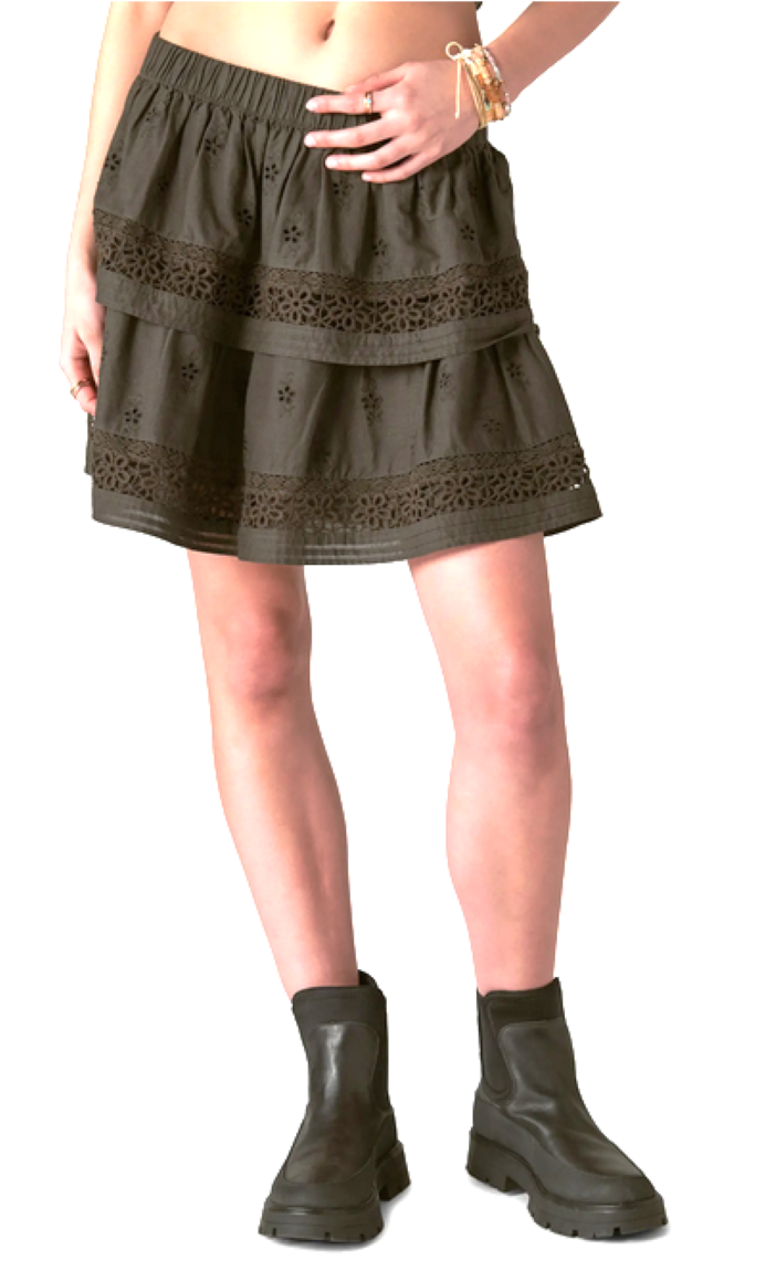 Lucky Brand Cotton Schiffly Embroidered Mini Skirt