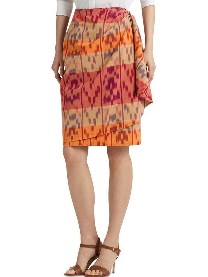 LAUREN RALPH LAUREN Petite Geo-Motif Cotton-Linen Wrap Skirt