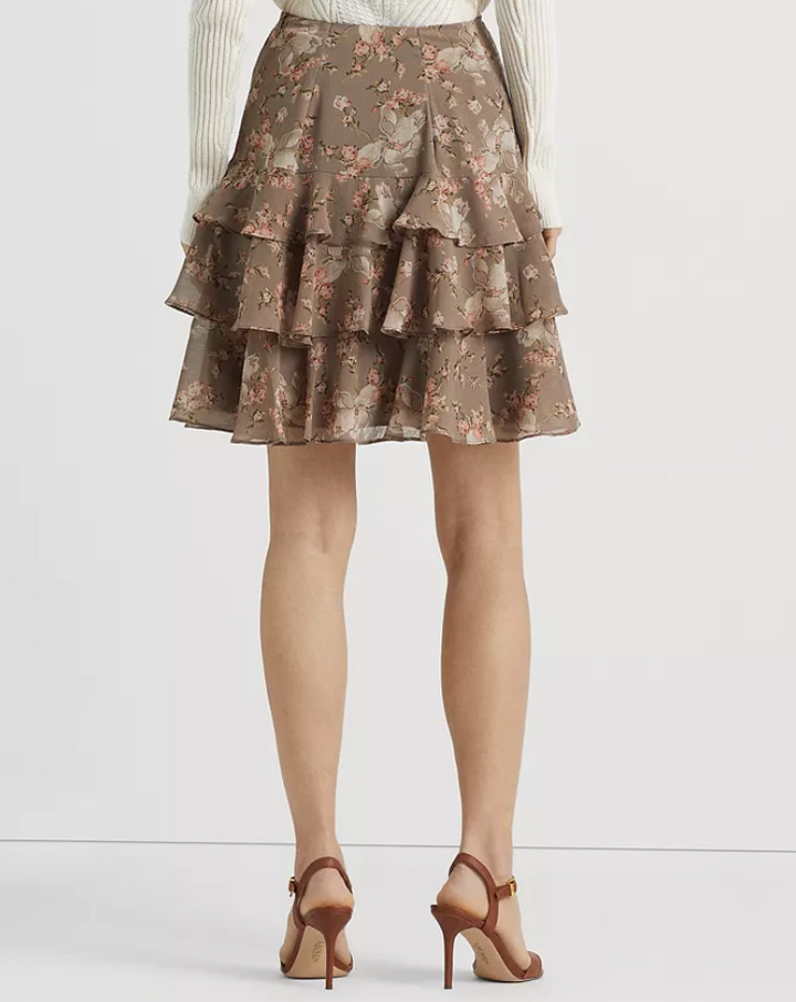 LAUREN RALPH LAUREN Floral Crinkle Georgette Tiered Skirt