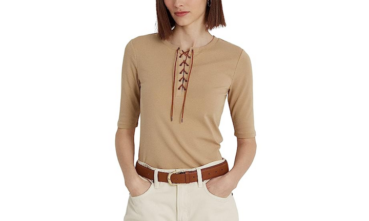 Ralph Lauren Lace-Up Stretch Cotton Tee