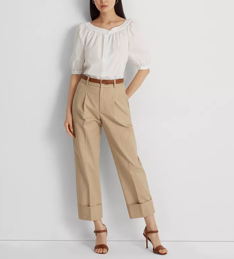 LAUREN RALPH LAUREN Double-Faced Stretch Cotton Ankle Pants