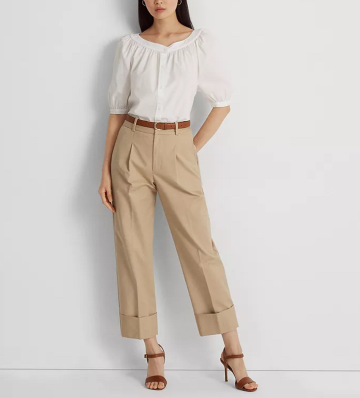 LAUREN RALPH LAUREN Double-Faced Stretch Cotton Ankle Pants