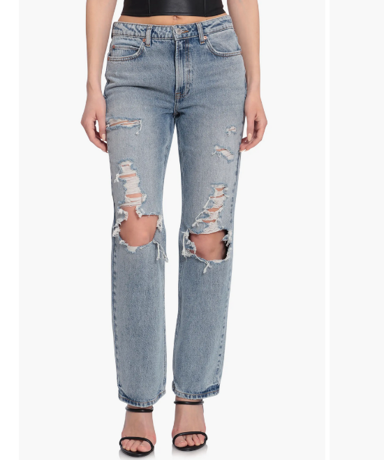 Avec Les Filles Cool Girl Distressed High Rise Straight Leg Jeans