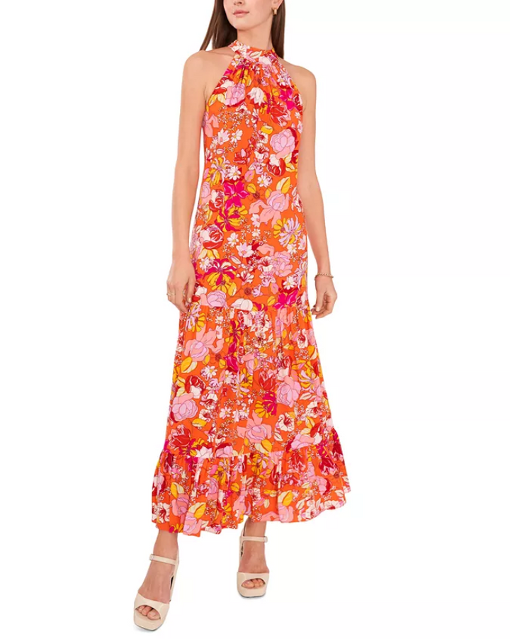 Vince Camuto Challis Printed Halter Maxi Dress