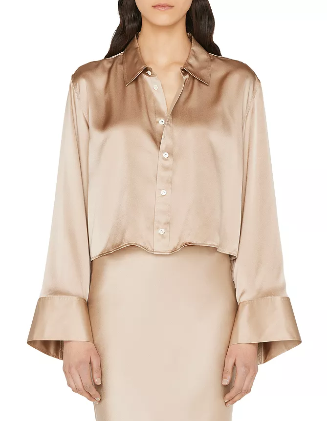 FRAME Silk Cropped Wide Sleeve Blouse