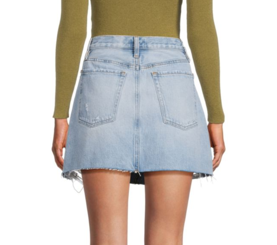 Frame Le High N Tight Distressed Denim Mini A Line Skirt