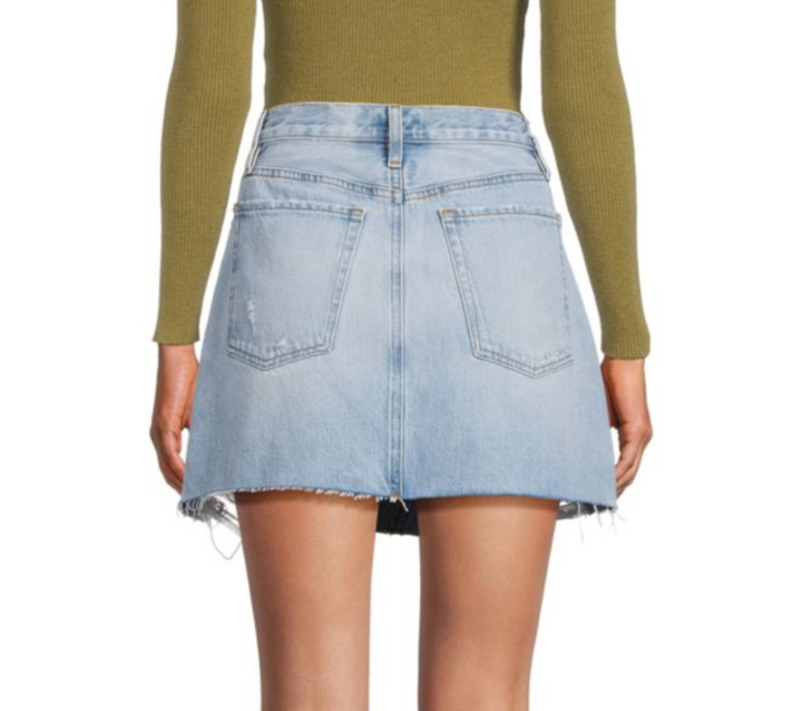 Frame Le High N Tight Distressed Denim Mini A Line Skirt