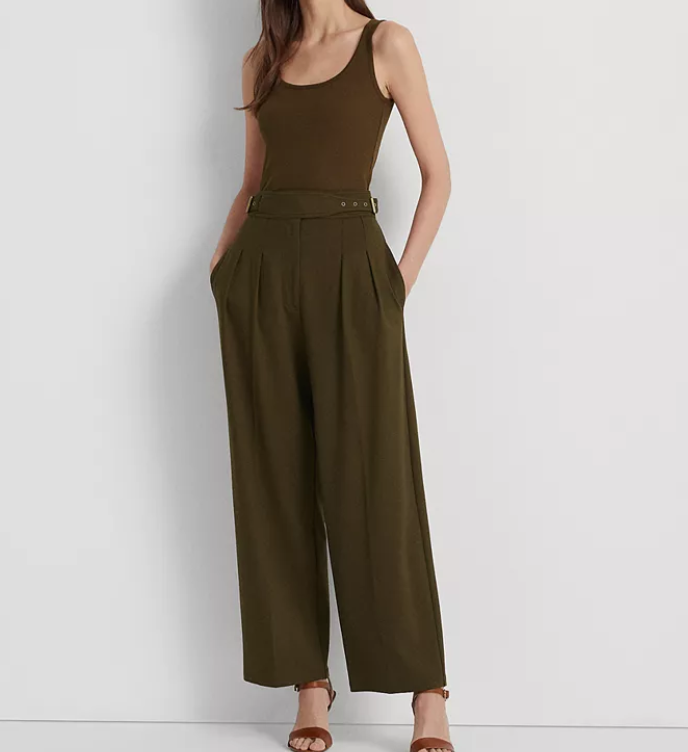 Ralph Lauren Belted Pleated Ponte Cropped Pants