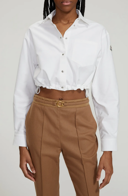 MONCLER Crop Cotton Oxford Snap-Up Shirt