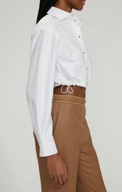 MONCLER Crop Cotton Oxford Snap-Up Shirt