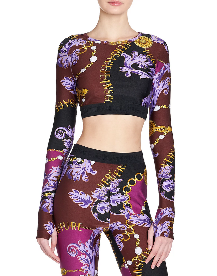 Versace Jeans Couture Chain Couture Long-Sleeve Crop Top