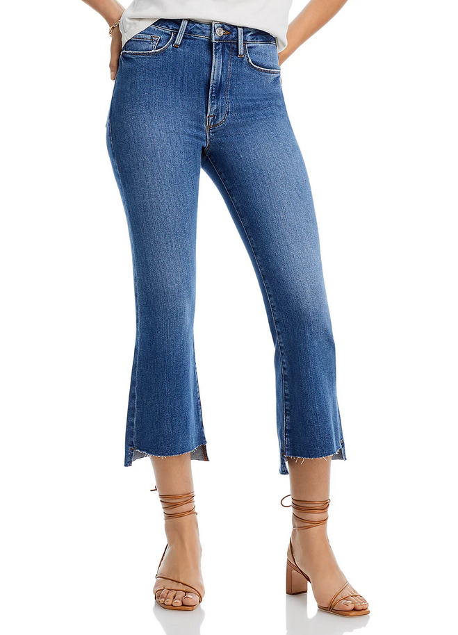 FRAME Le Crop High Rise Flare Raw Hem Jeans