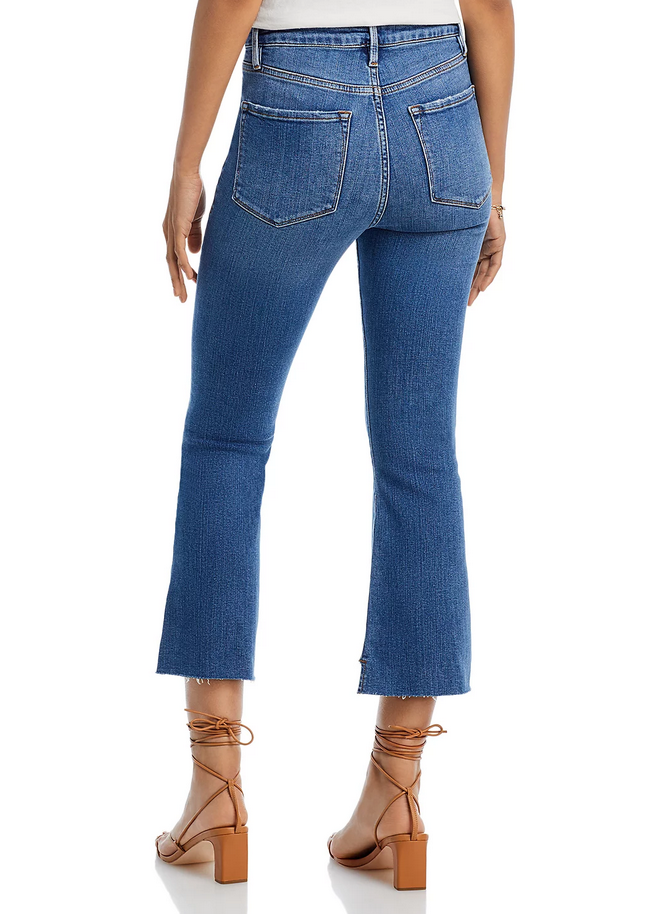 FRAME Le Crop High Rise Flare Raw Hem Jeans