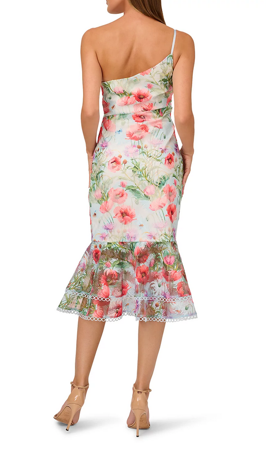 Liv Foster Floral Print One Shoulder Midi Dress