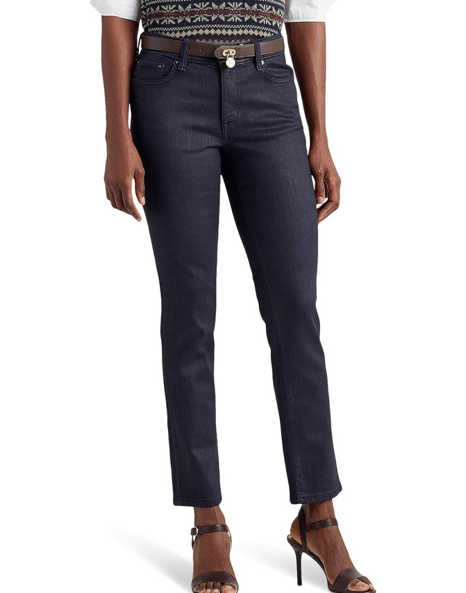 LAUREN Ralph Lauren Coated Mid-Rise Straight Ankle Jeans