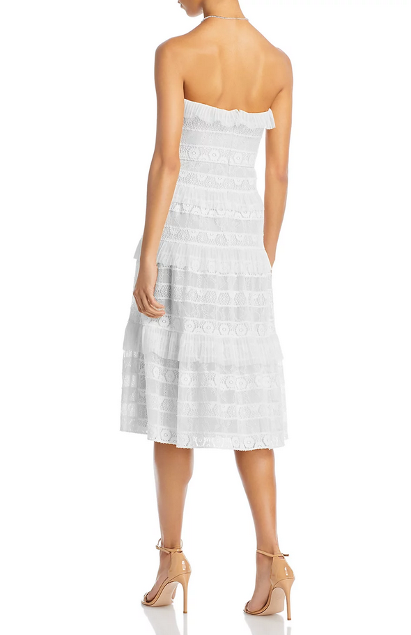 BCBGMAXAZRIA Mixed Lace Tiered Midi Dress