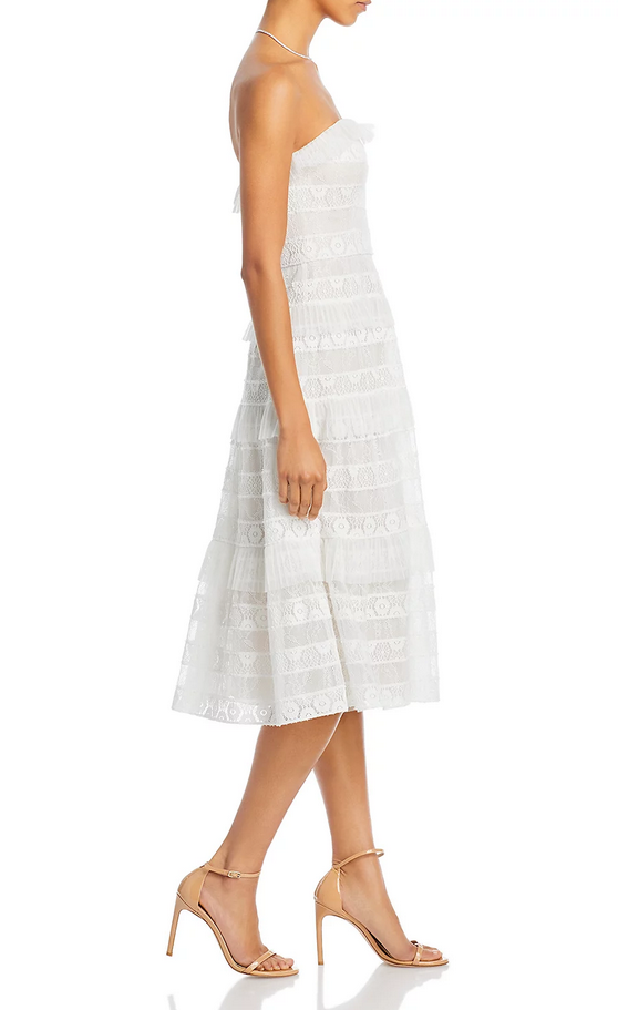 BCBGMAXAZRIA Mixed Lace Tiered Midi Dress