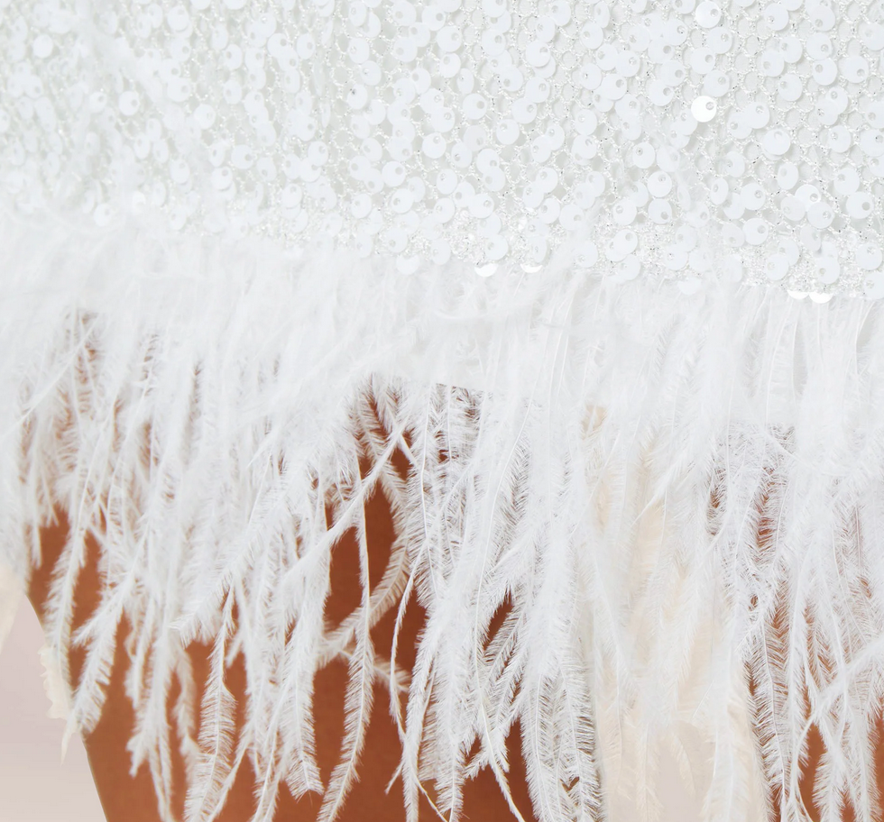 Aidan by Aidan Mattox Halter Sequin Faux Feather Trim Trapeze Dress