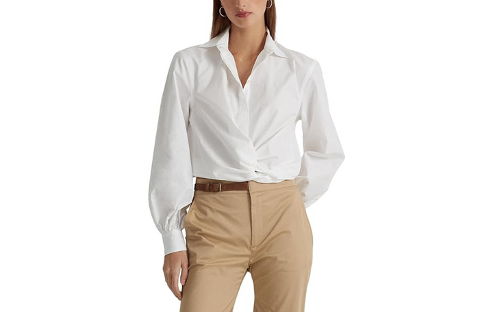 LAUREN Ralph Lauren Twist-Front Broadcloth Cropped Shirt