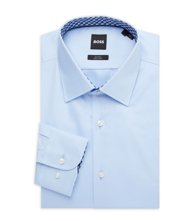 BOSS Micro Check Contrast Trim Slim Fit Dress Shirt