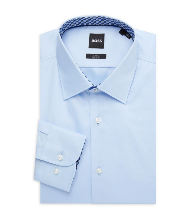 BOSS Micro Check Contrast Trim Slim Fit Dress Shirt