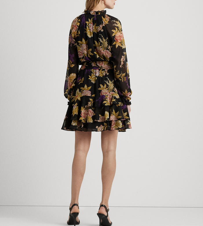 Ralph Lauren Floral Belted Crinkle Georgette Dress